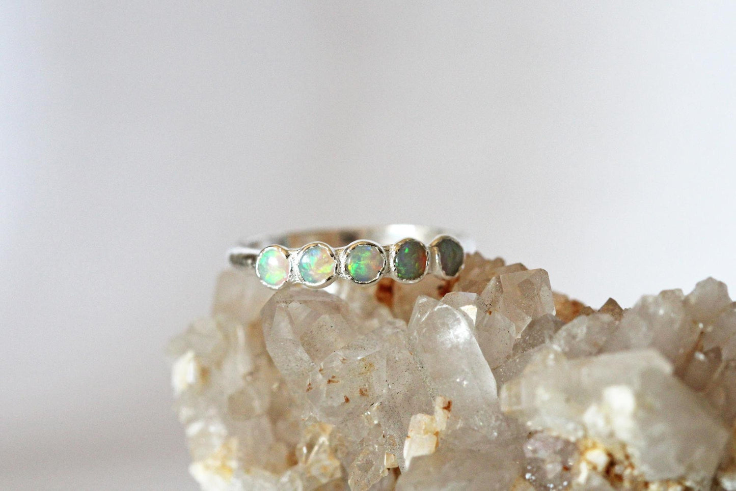 Australian Opal Ring - Multi Stone Stacking Ring - October Birthstone