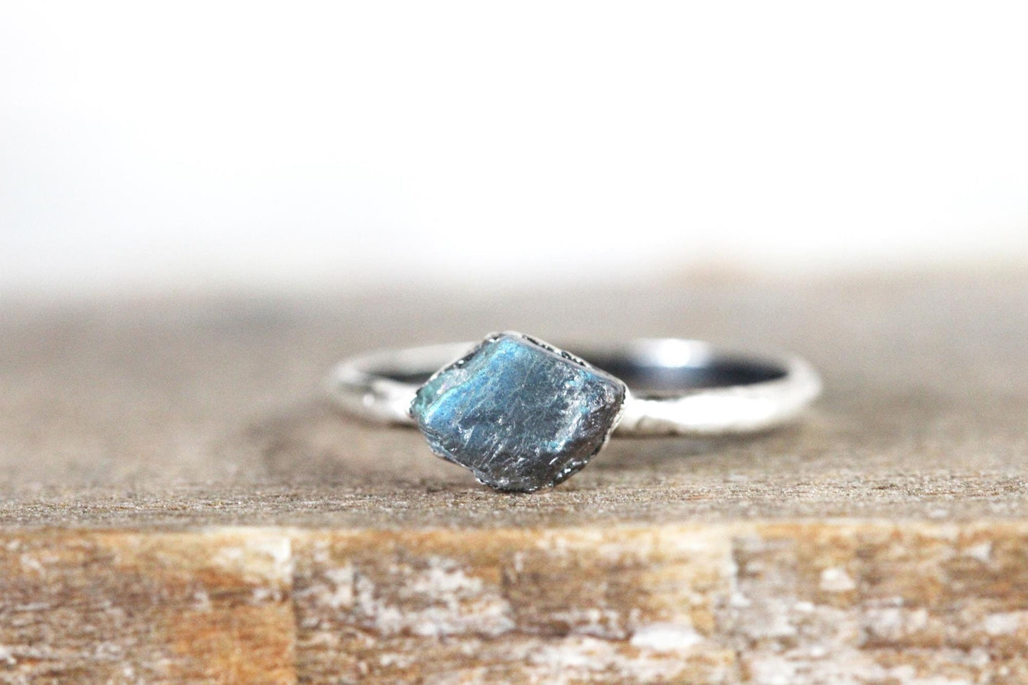 Raw Labradorite Ring - Electroformed Stone - Raw Crystal Jewelry