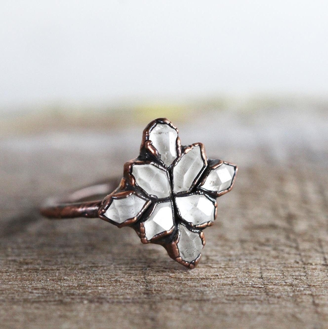 Herkimer Diamond Cluster Ring - Gift for Her - April Birthstone