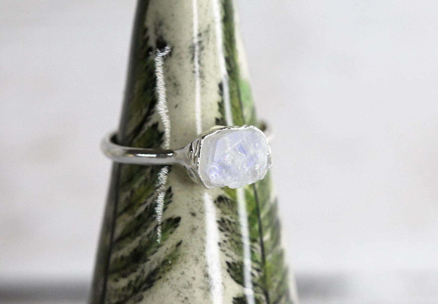 Raw Moonstone Ring -  Rainbow Moonstone Jewelry - June Birthstone Gift