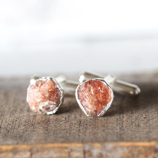 Sunstone Cufflinks - Raw Stone Cuff Links - Groomsman Gift