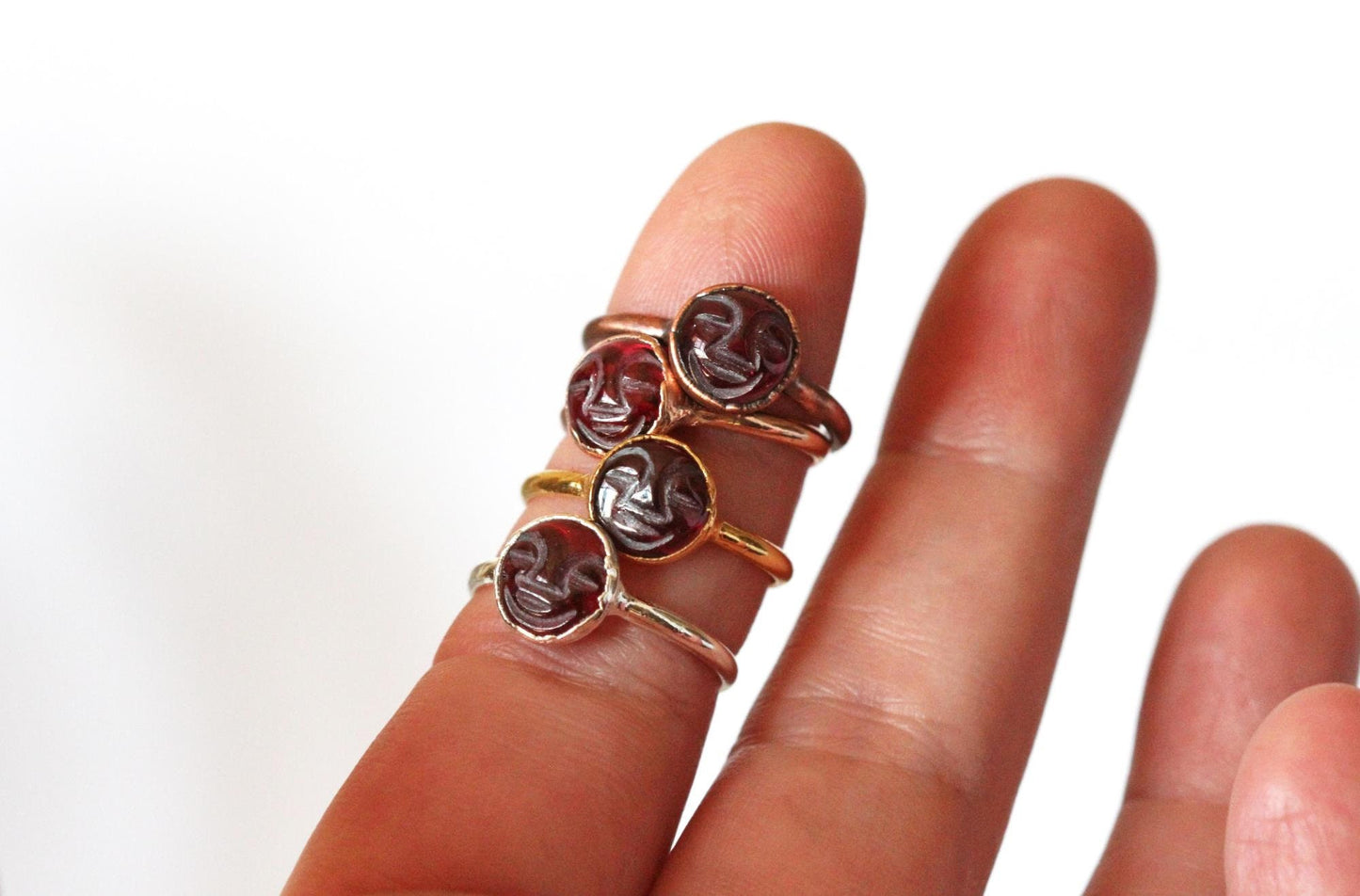Garnet Moon Ring - Celestial Jewelry - Man in the Moon