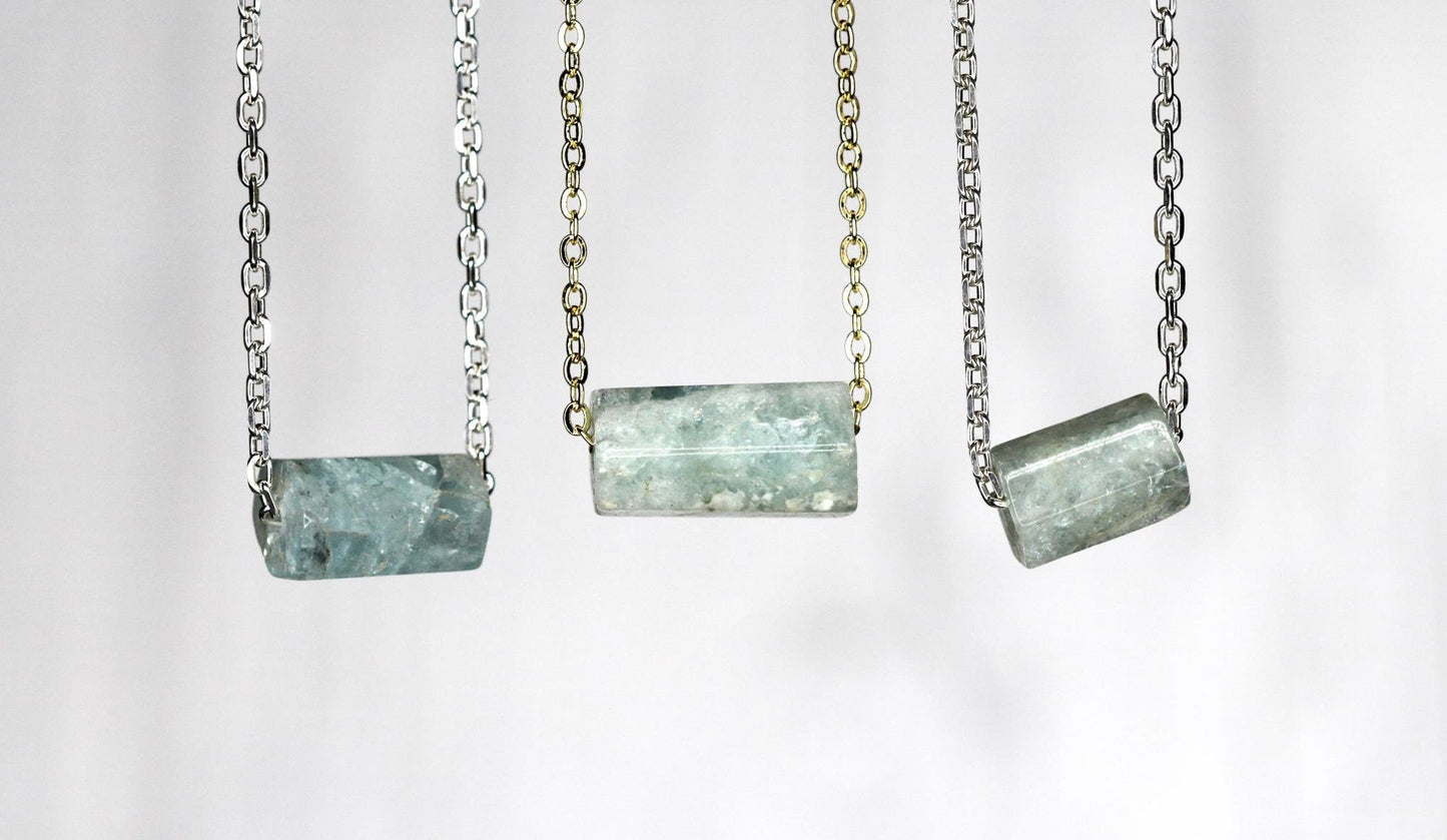 Aquamarine Necklace - Beaded Gemstone - Sterling Silver Jewelry - Minimalist Jewelry - Crystal Necklace