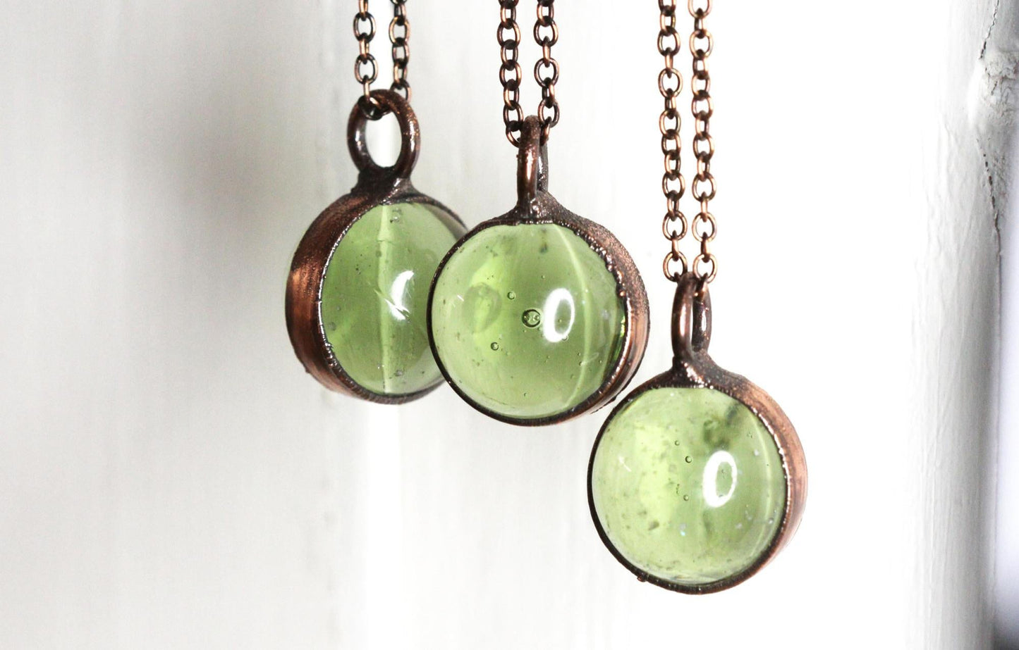 Helenite Pendant - Green Glass Orb Necklace - Mt. St. Helens Jewelry
