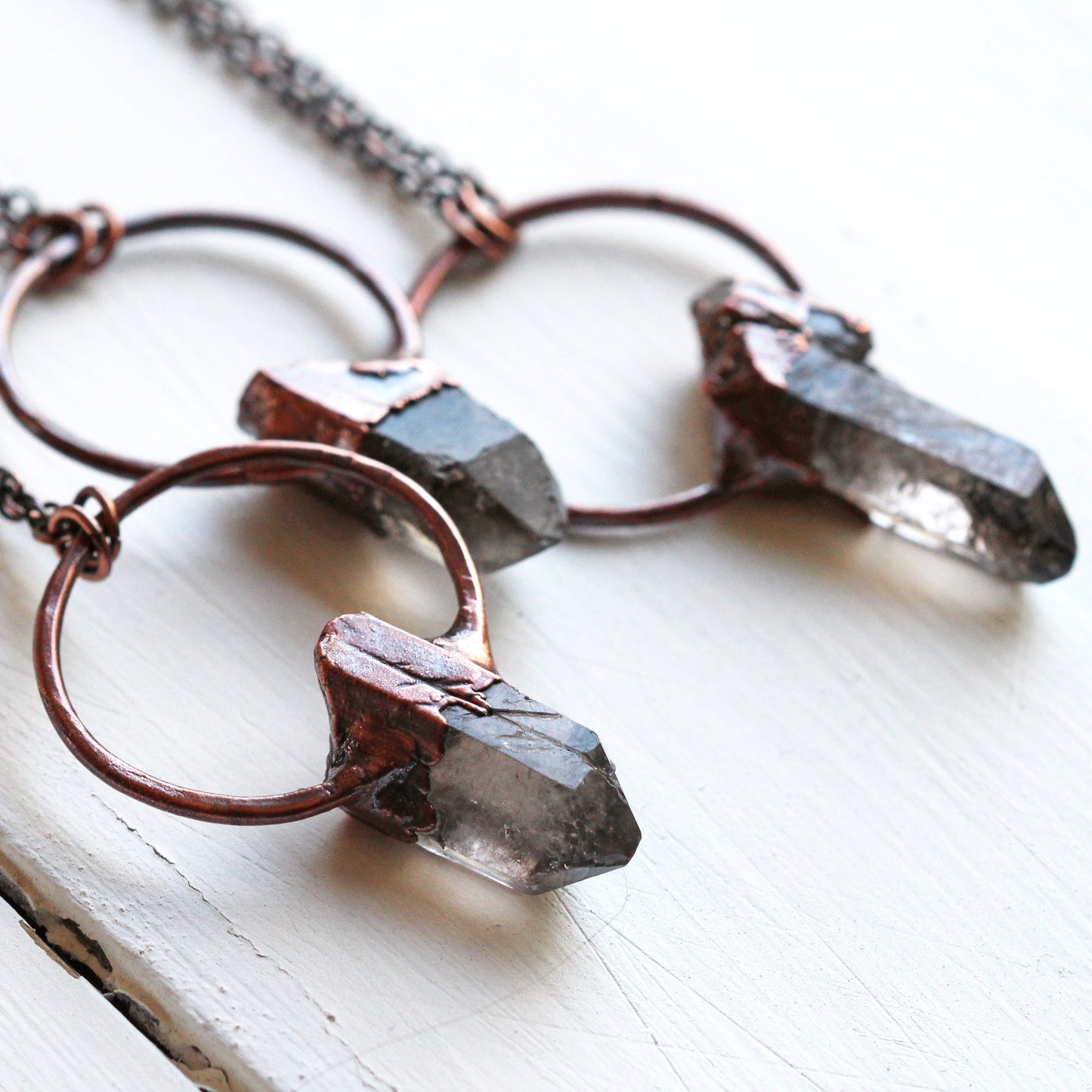 Smoky Quartz Pendant - Electroformed Copper - Crystal Point Necklace - Electroformed Raw Crystal