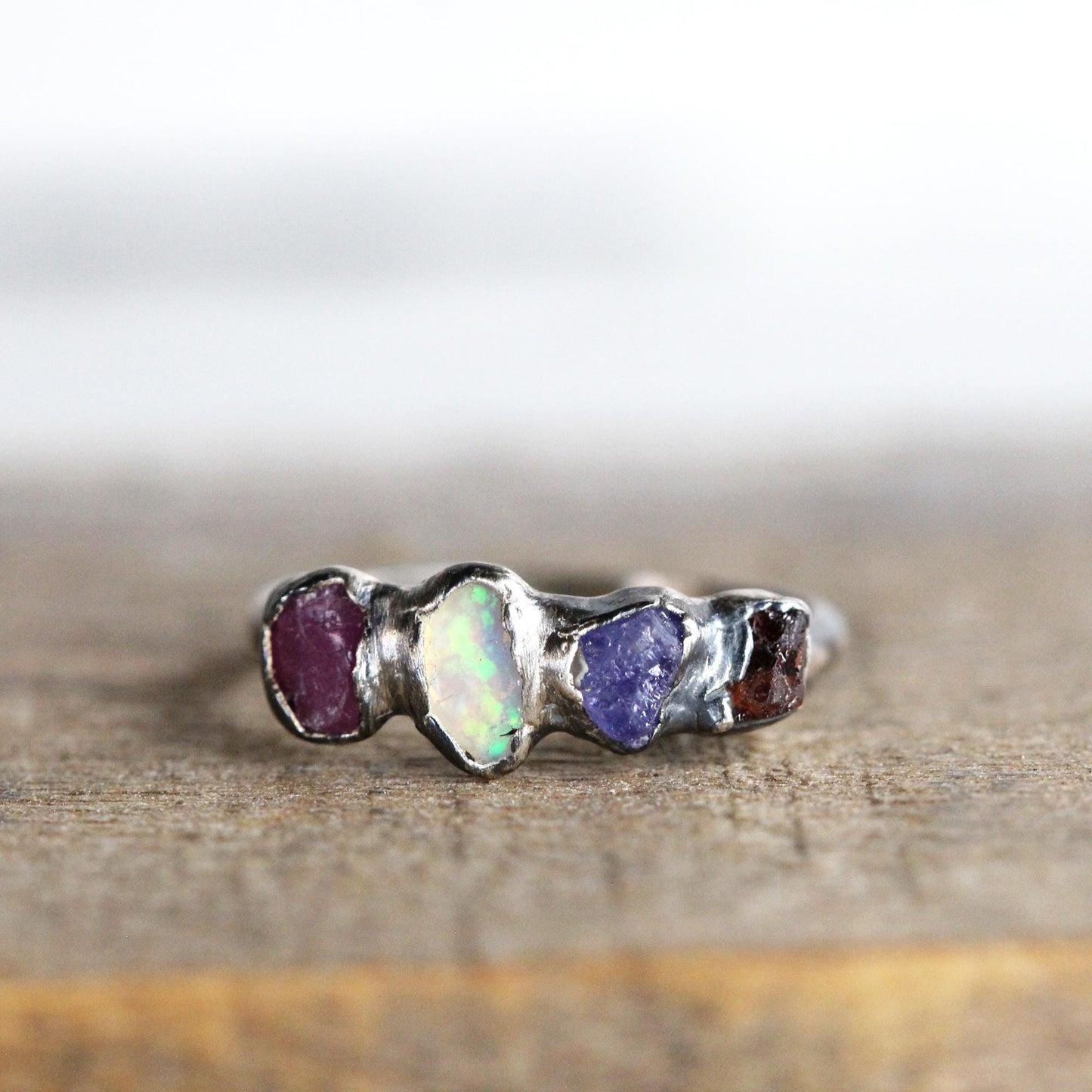 Raw Birthstone Ring - Personalized Gift for Mom - Push Present - Multi Stone Crystal Ring - Mother's Day Ring