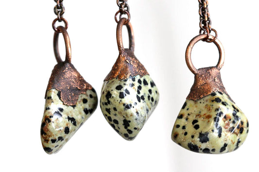 Dalmatian Jasper Necklace - Large Stone Pendant - Electroformed Copper Jewelry - Natural Gemstone