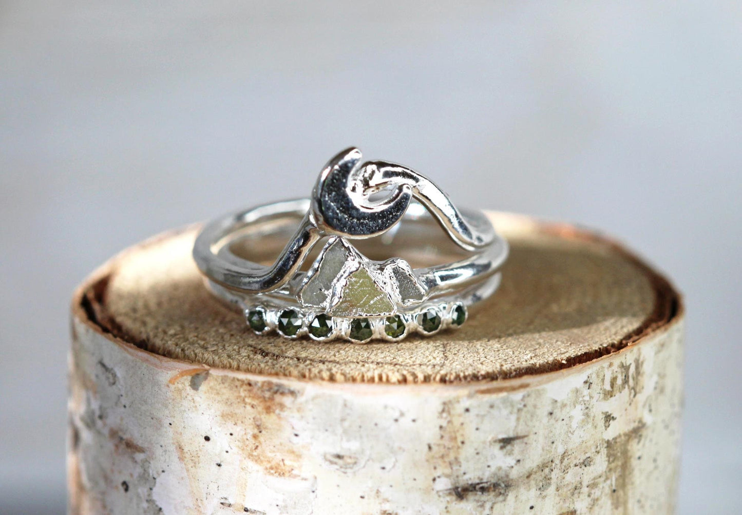 Diamond Mountain Ring Set - Alternative Wedding Set - The Mountains are Calling