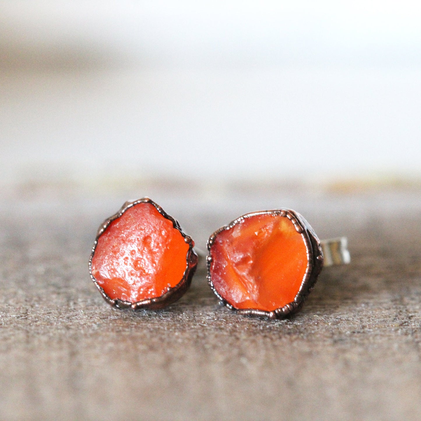 Carnelian Earrings - Sterling Silver Earrings - Rough Stone Studs - Crystal Earrings