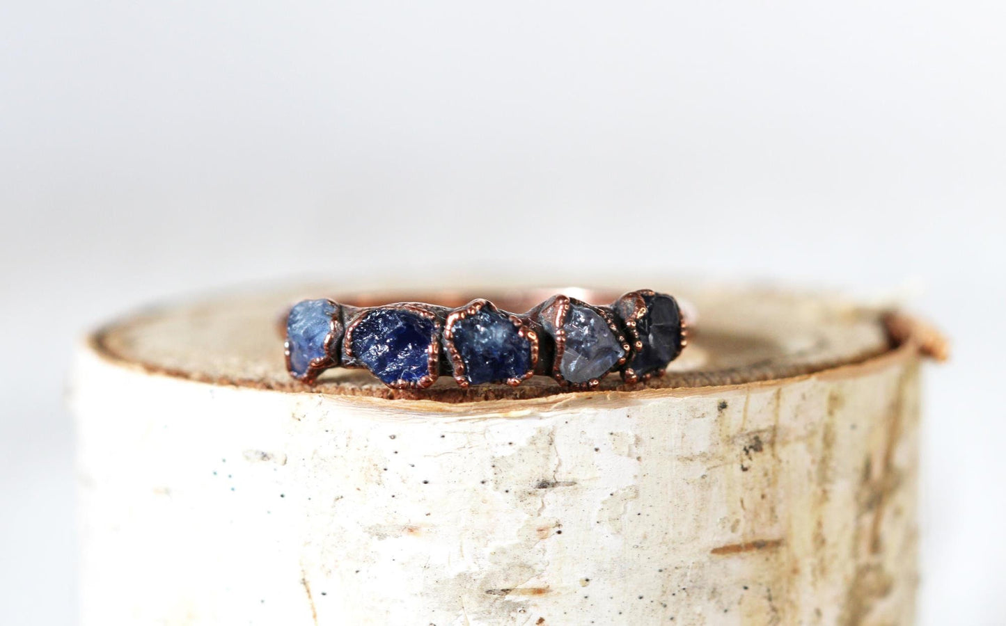 Raw Sapphire Ring - September Birthstone Jewelry - Multi Stone Ring