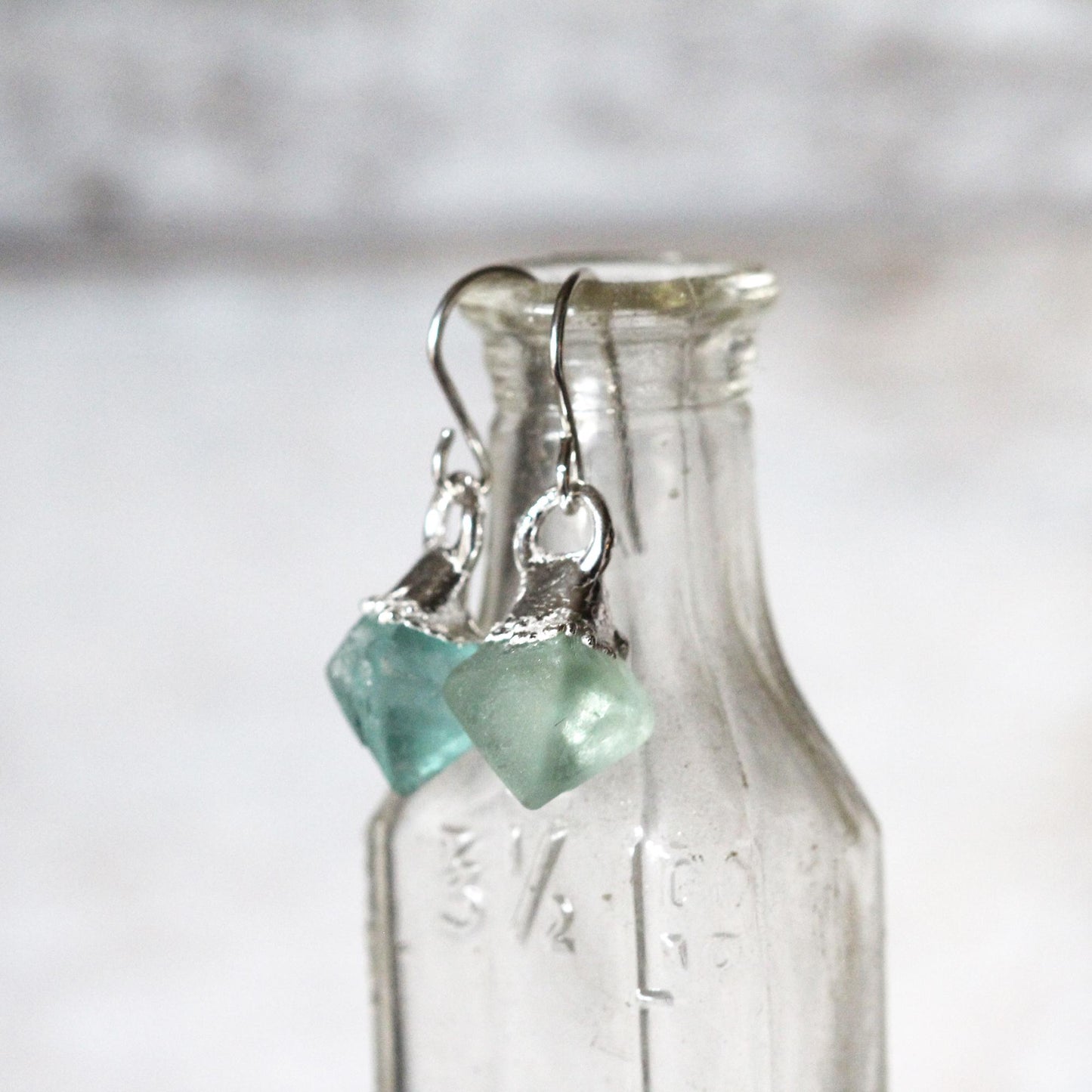 Raw Fluorite Earrings - Crystal Dangles Earrings - Blue Fluorite Jewelry