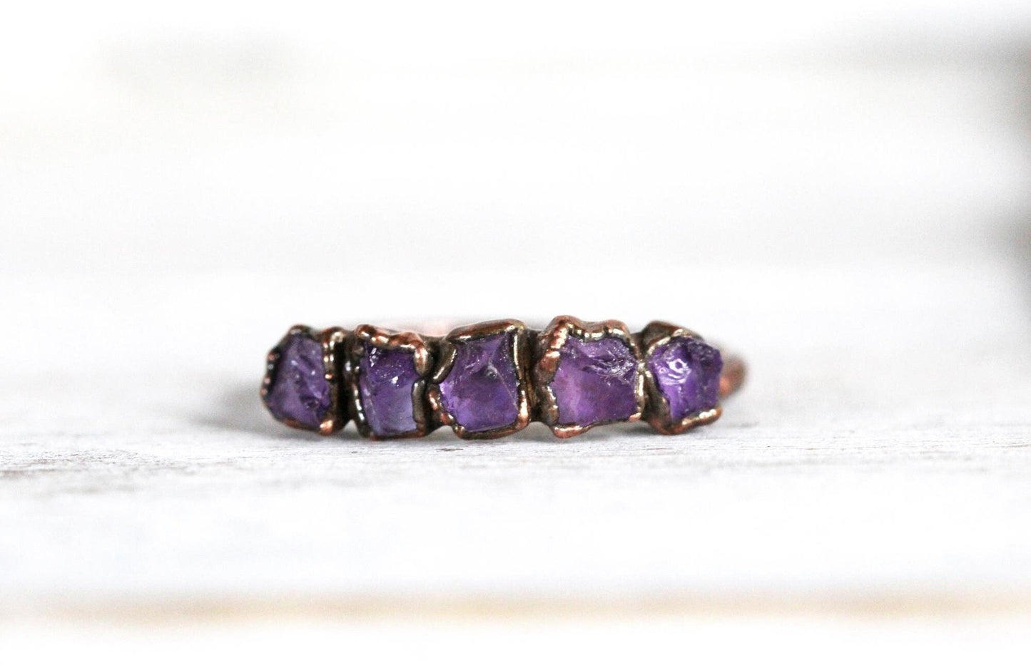 Raw Amethyst Ring - February Birthstone Ring - Multi Stone Stone Ring