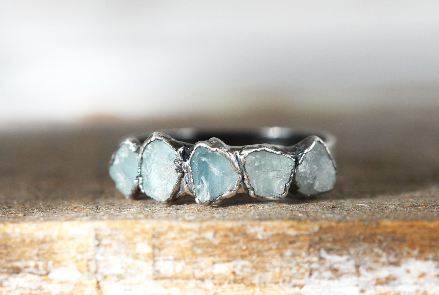 Raw Aquamarine Ring - March Birthstone - Electroformed Crystal