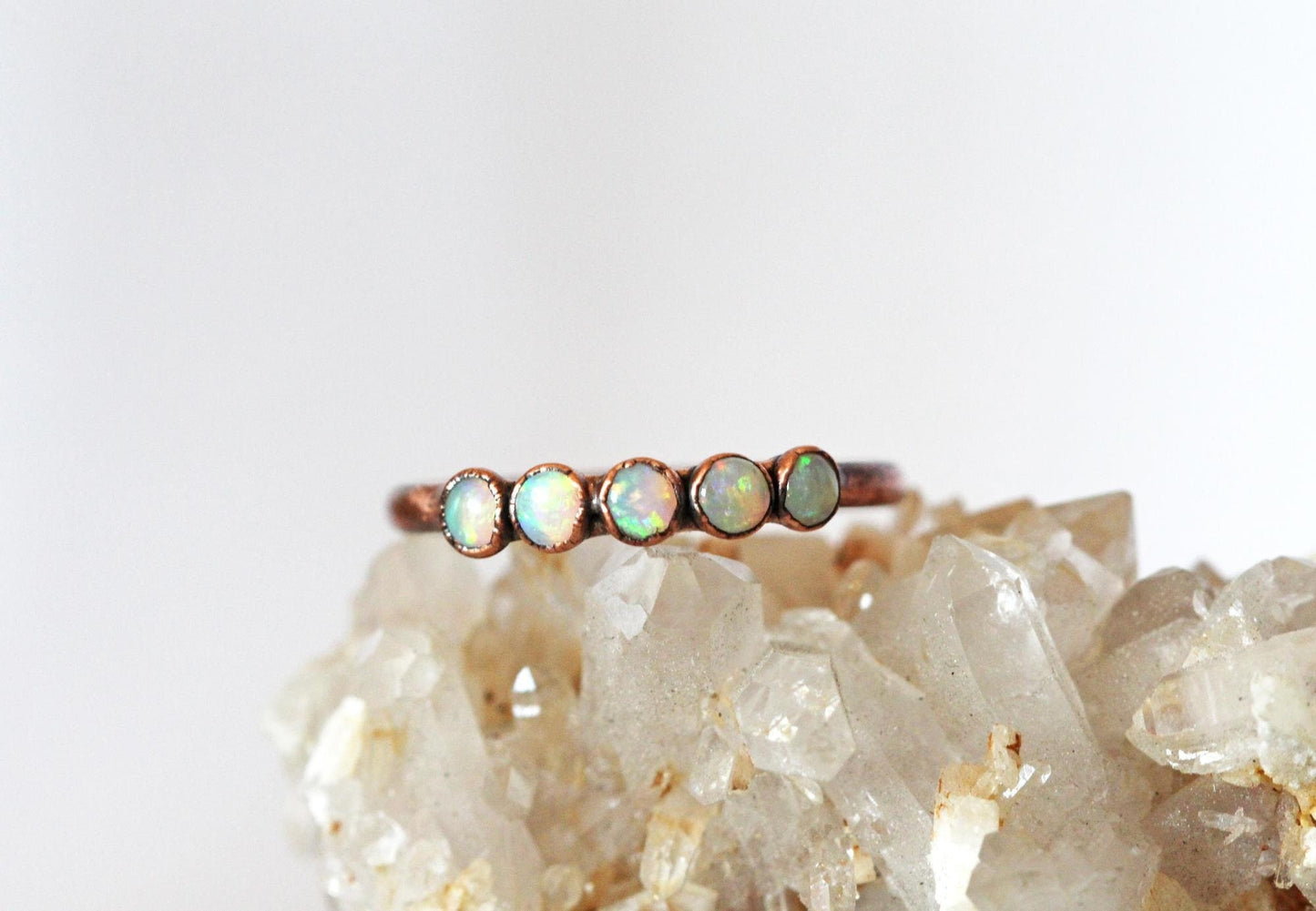 Australian Opal Ring - Multi Stone Stacking Ring - October Birthstone