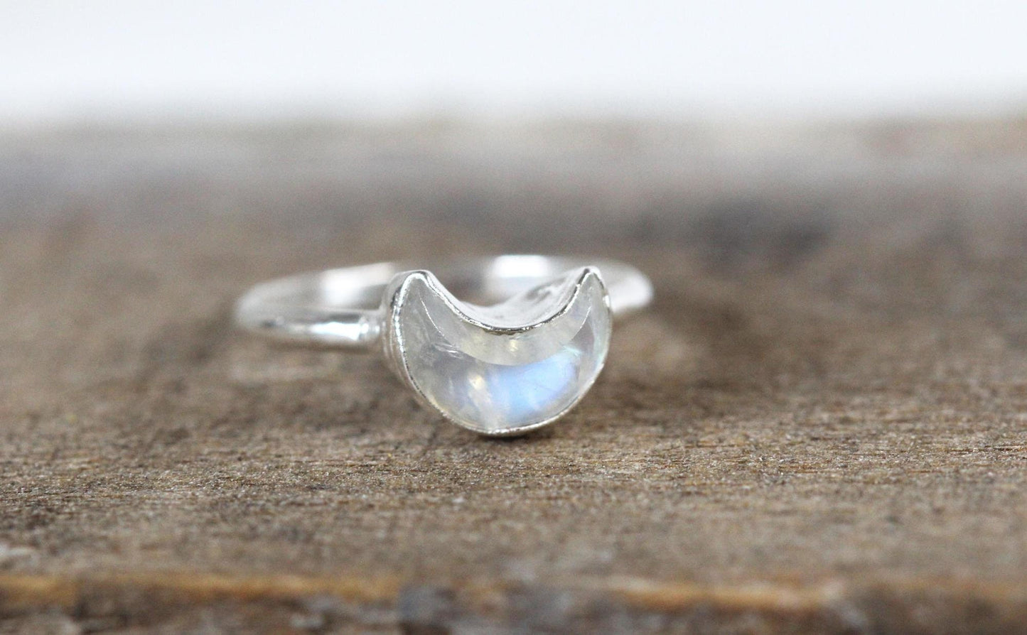 Moonstone Crescent Ring - Moon Phase Jewelry - Celestial