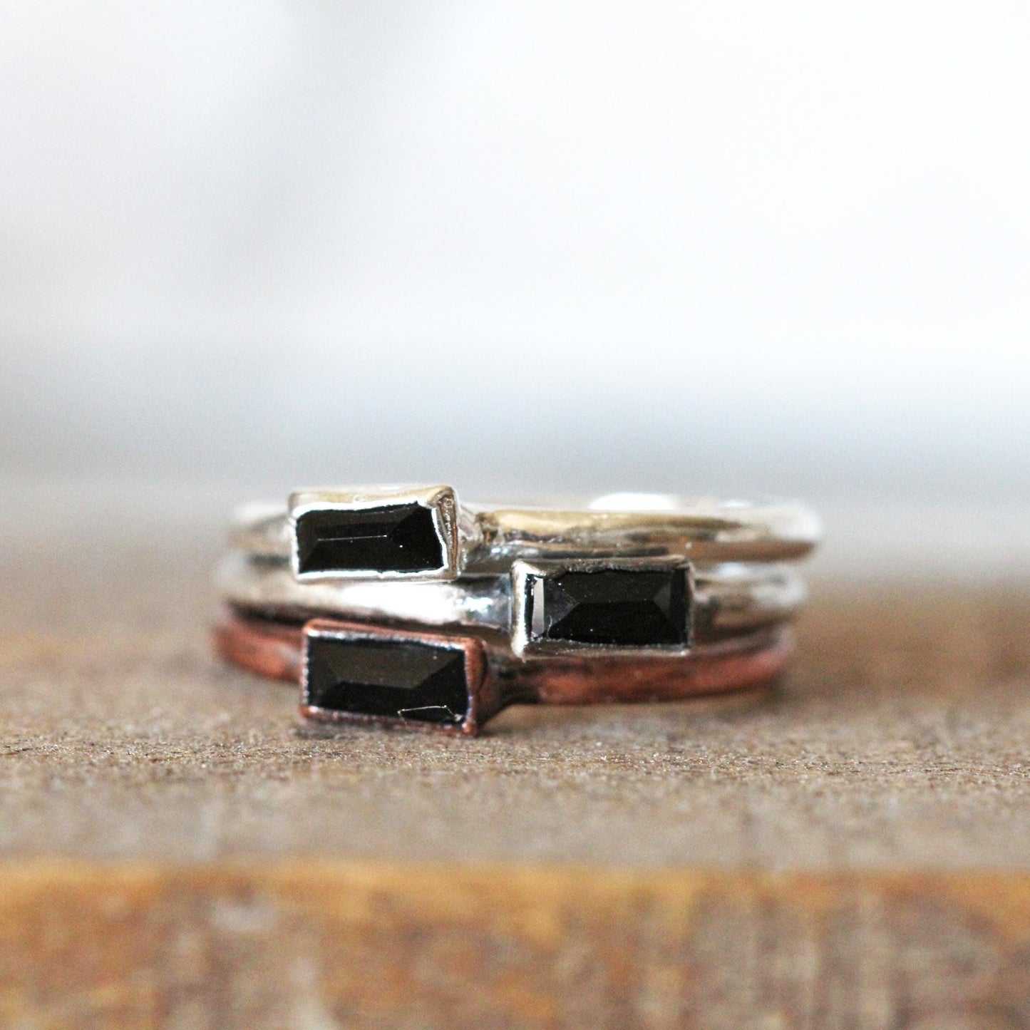 Black Onyx Ring - Stone Baguette - Copper or Silver