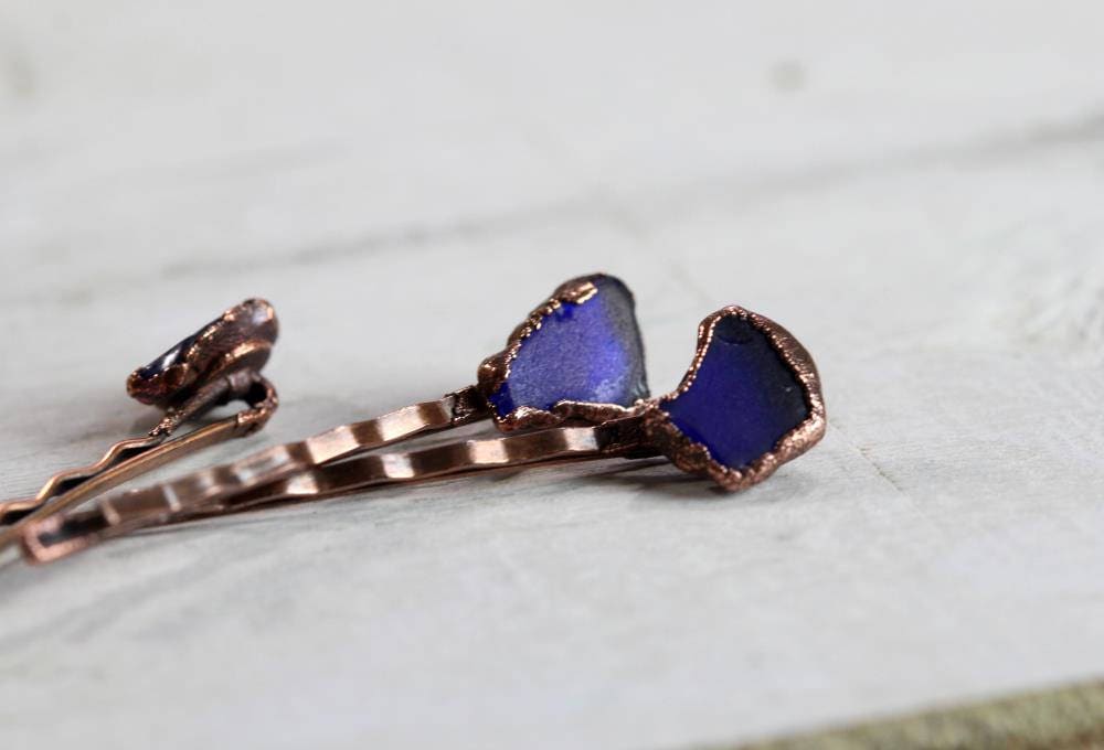 Sea Glass Bobby Pin - Cobalt Blue Hair Pin - Beach Wedding