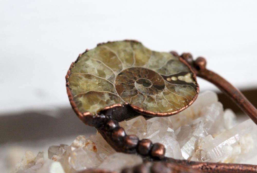 Ammonite Hair Fork - Copper Hair Jewelry - Fossilized Hair Accessory