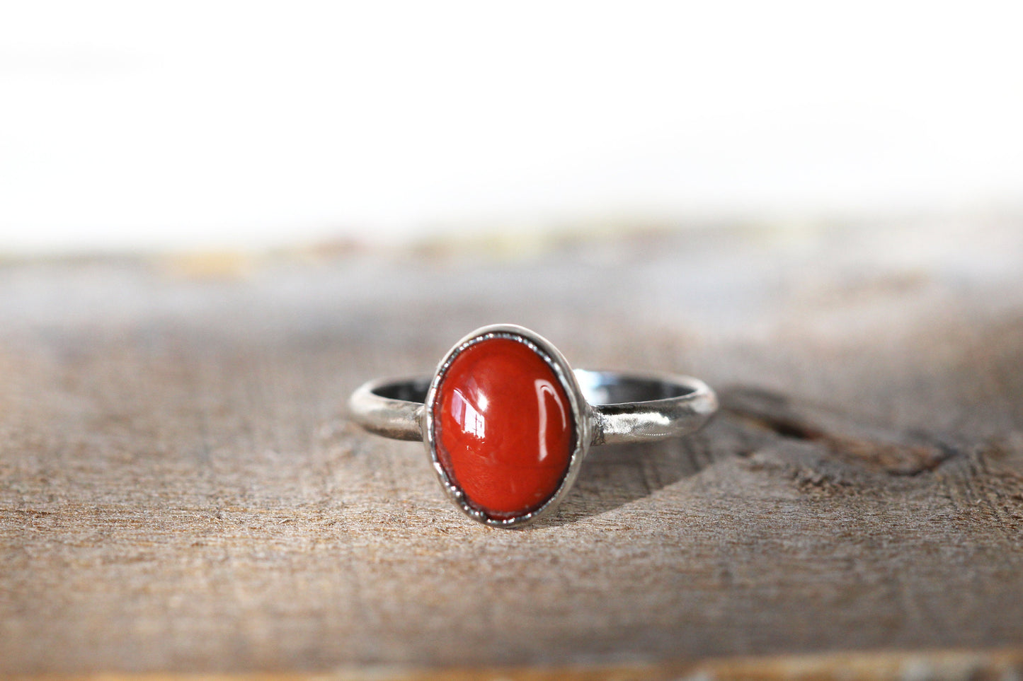 Red Jasper Ring - Electroformed Copper - Simple Stone Stacking Ring