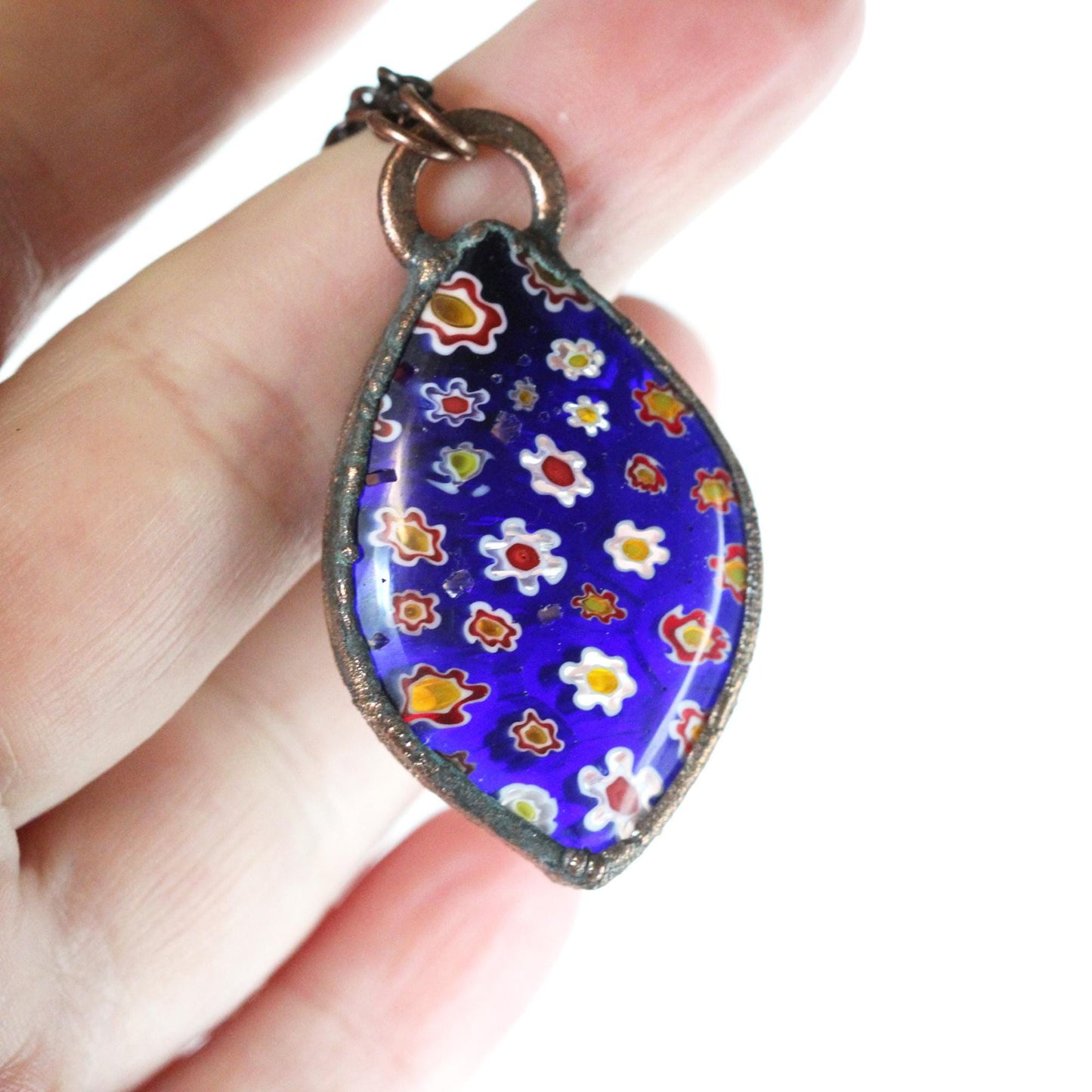 Millefiori Necklace - Italian Glass Pendant - Electroformed