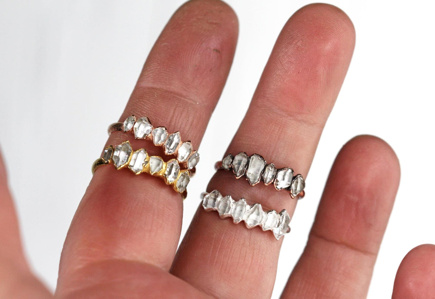 Herkimer Diamond Ring - April Birthstone - Raw Crystal Jewelry