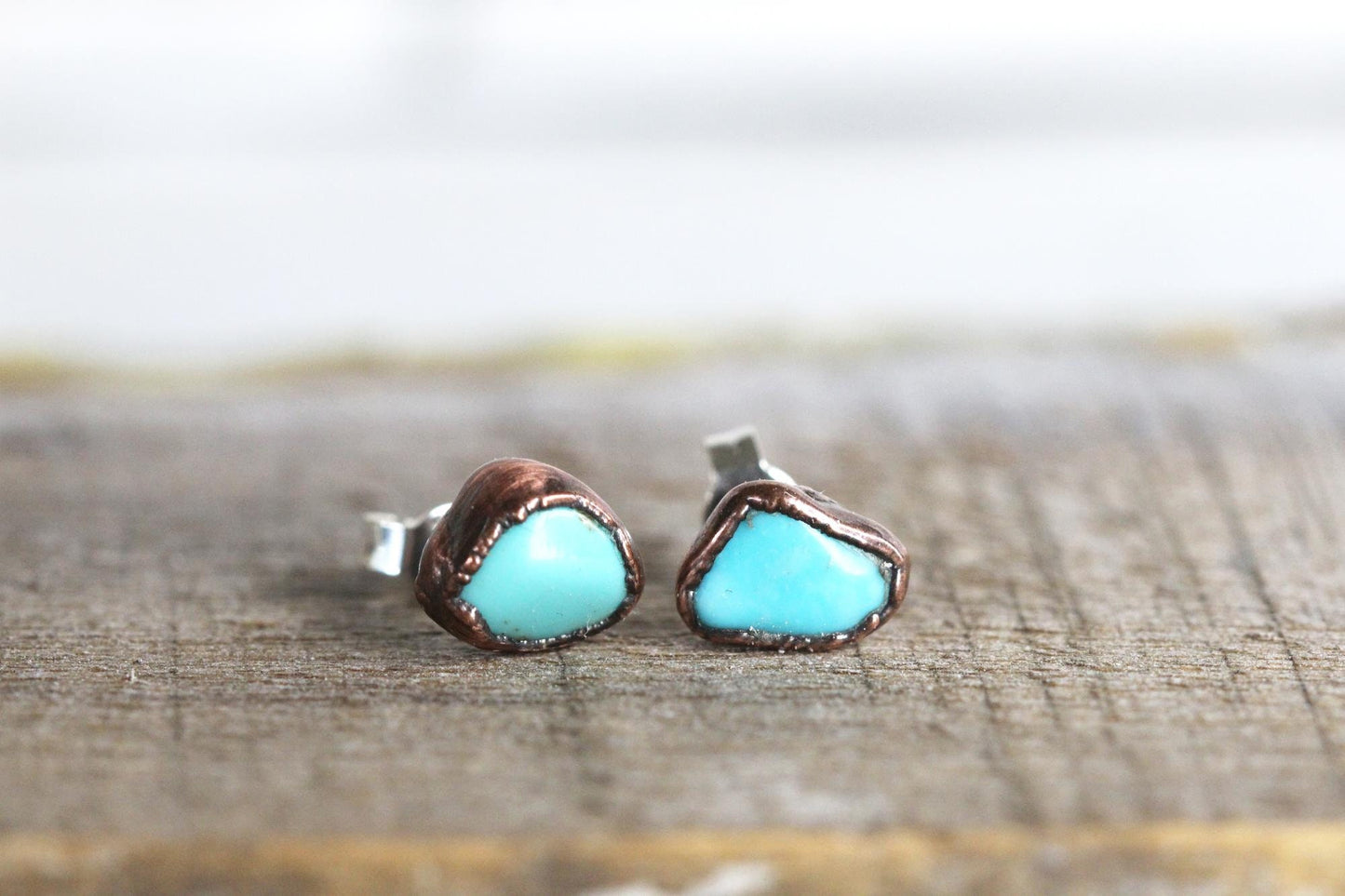 Turquoise Earrings - Bright Blue Stone Posts - Sterling Silver Studs - Electroformed Stone
