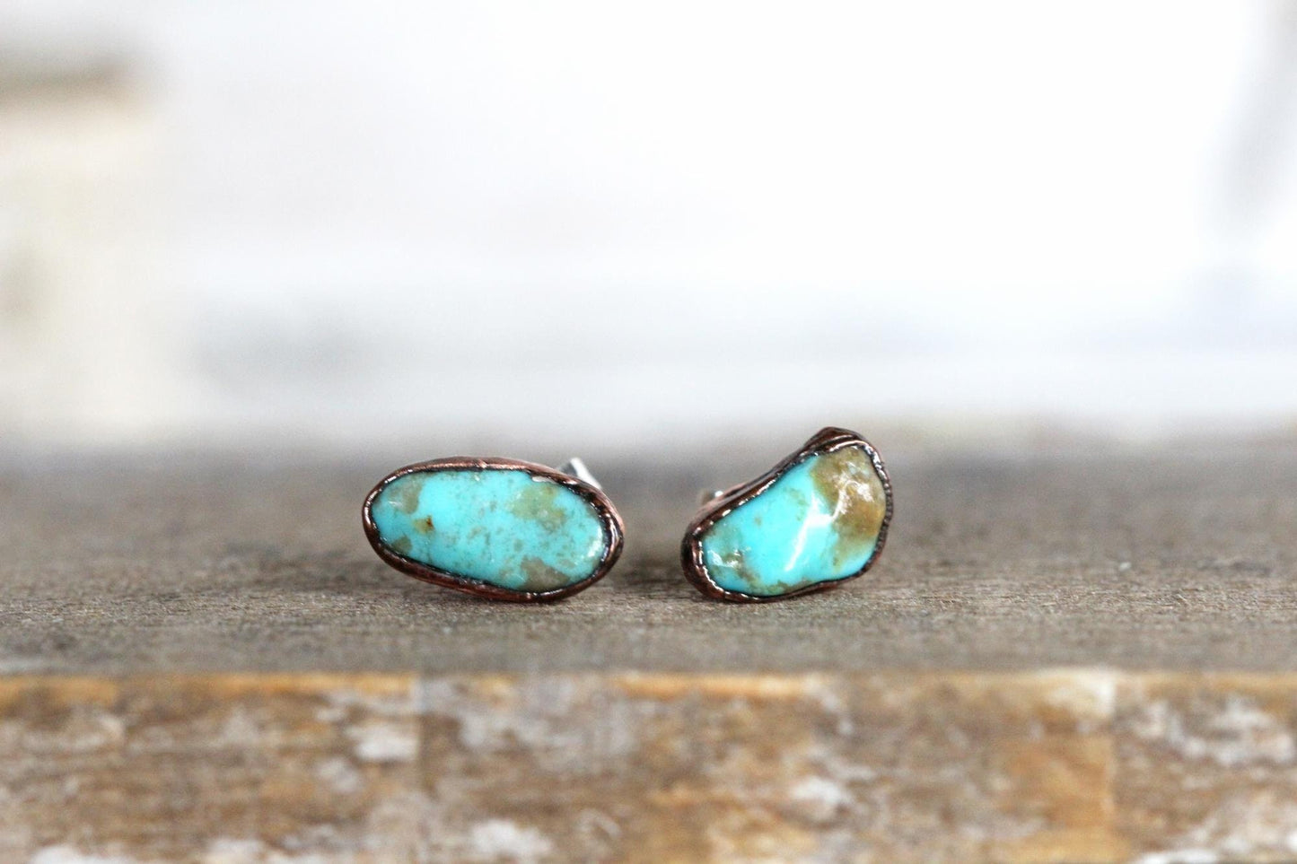Turquoise Earrings - Bright Blue Stone Posts - Sterling Silver Studs - Electroformed Stone