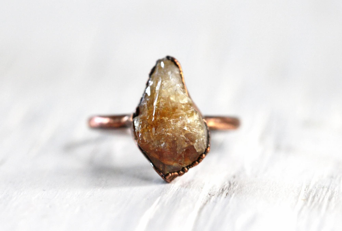 Raw Citrine Ring - November Birthstone Gift - Electroformed Crystal Jewelry