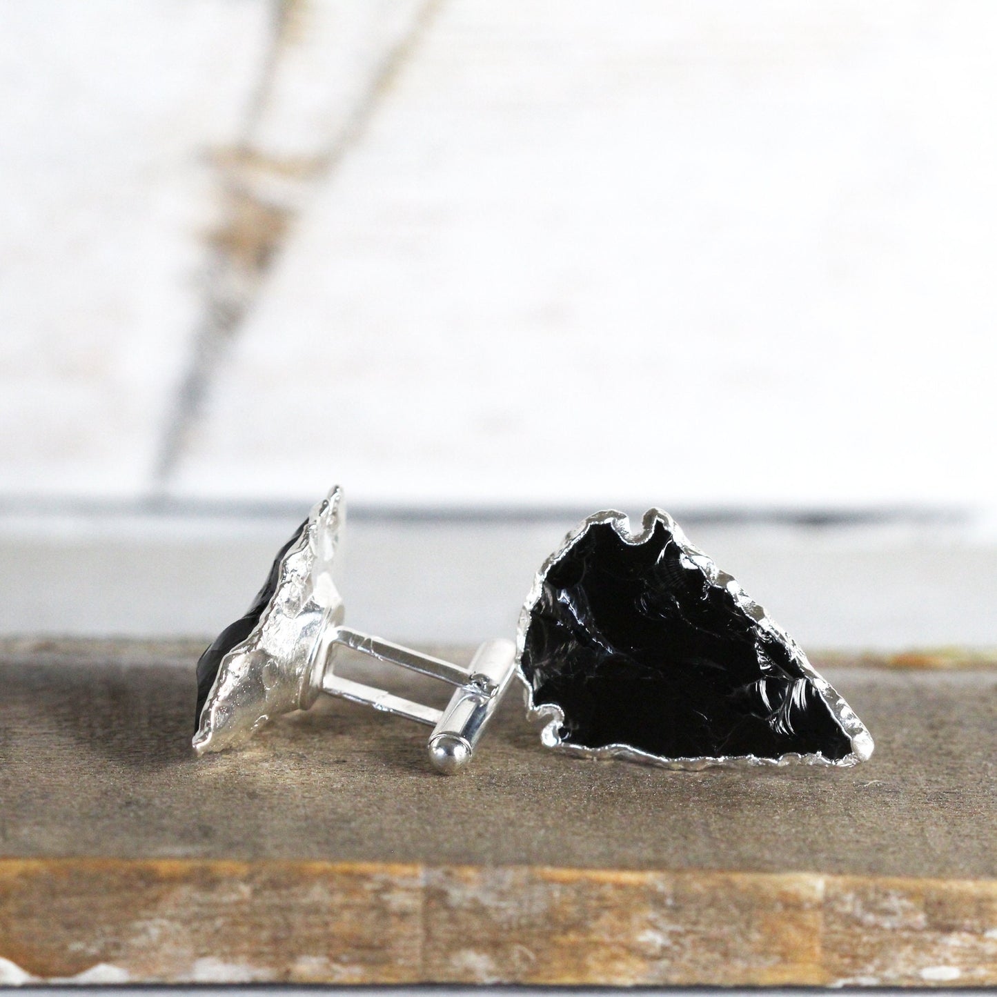 Crystal Cuff Links - Black Obsidian Cufflinks - Groomsmen Gift