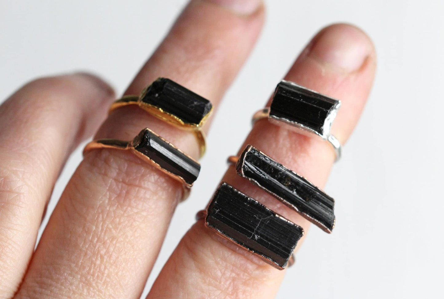 Raw Black Tourmaline Ring - Copper Tourmaline Ring - Black Crystal