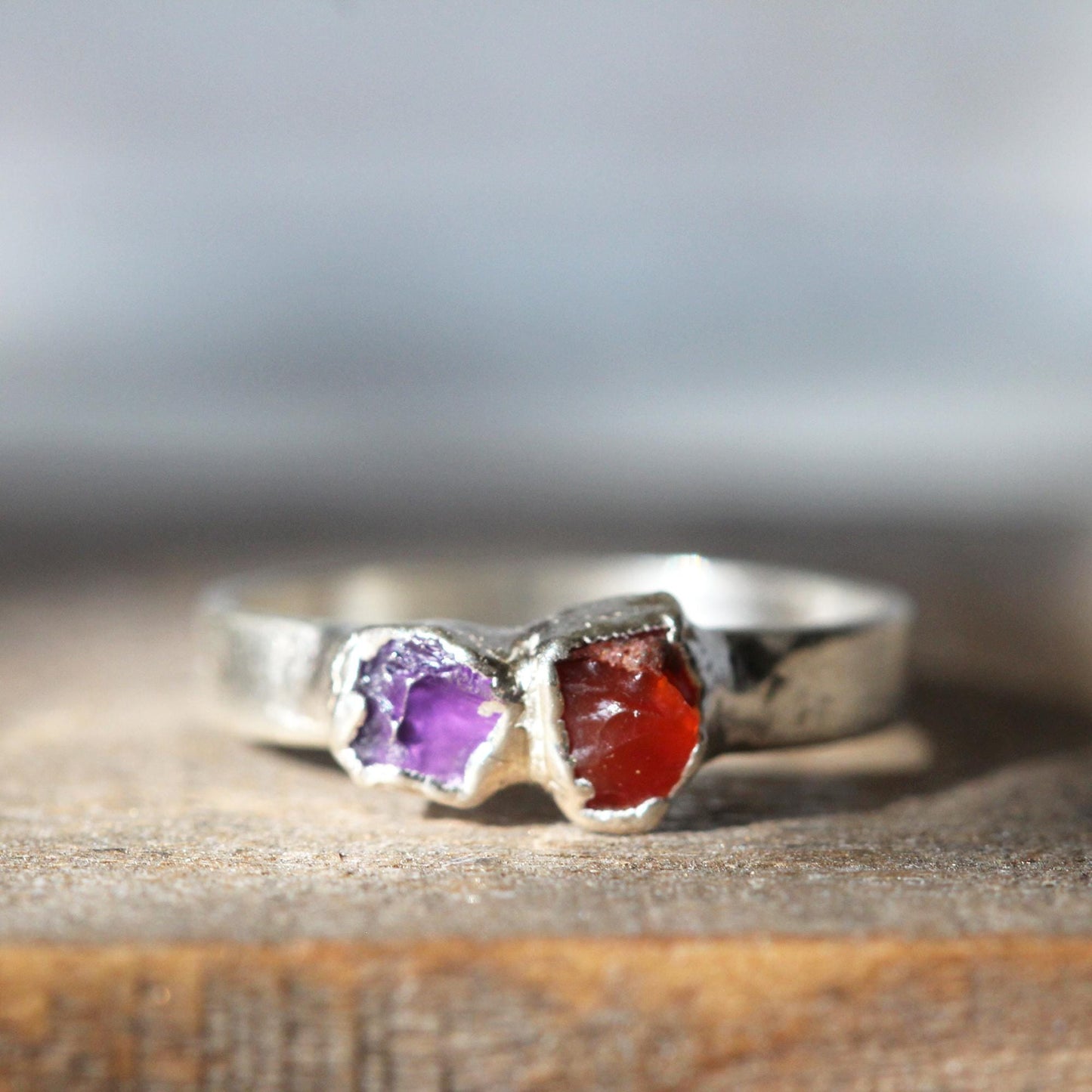 Raw Birthstone Ring - Personalized Gift for Mom - Multi Stone Crystal Ring - Mother's Day Ring