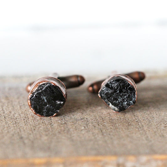 Black Tourmaline Cufflinks - Black Crystal Cuff Links - Gift for Husband