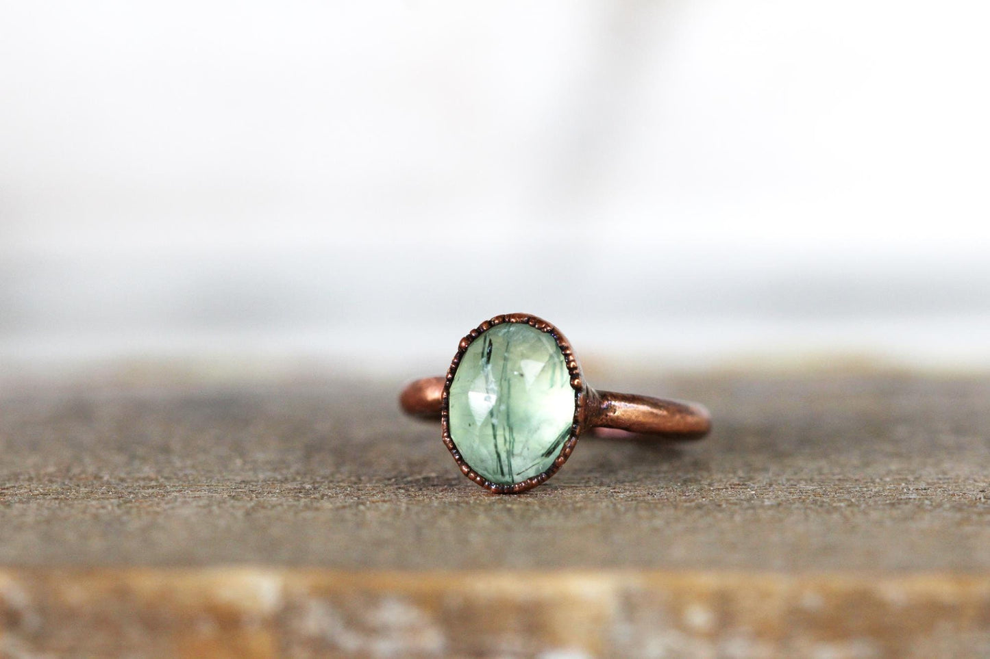Prehnite Ring - Electroformed Copper - Stacking Ring