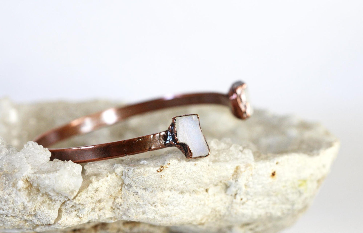 Raw Moonstone Bracelet - June Birthstone - Open Cuff - Raw Crystal Bracelet - Double Stone Bracelet