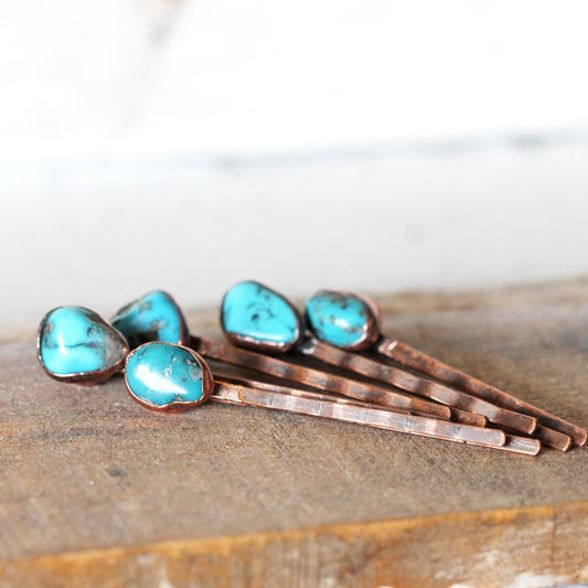 Stone Bobby Pin - Turquoise Hair Pin - Copper Hair Jewelry