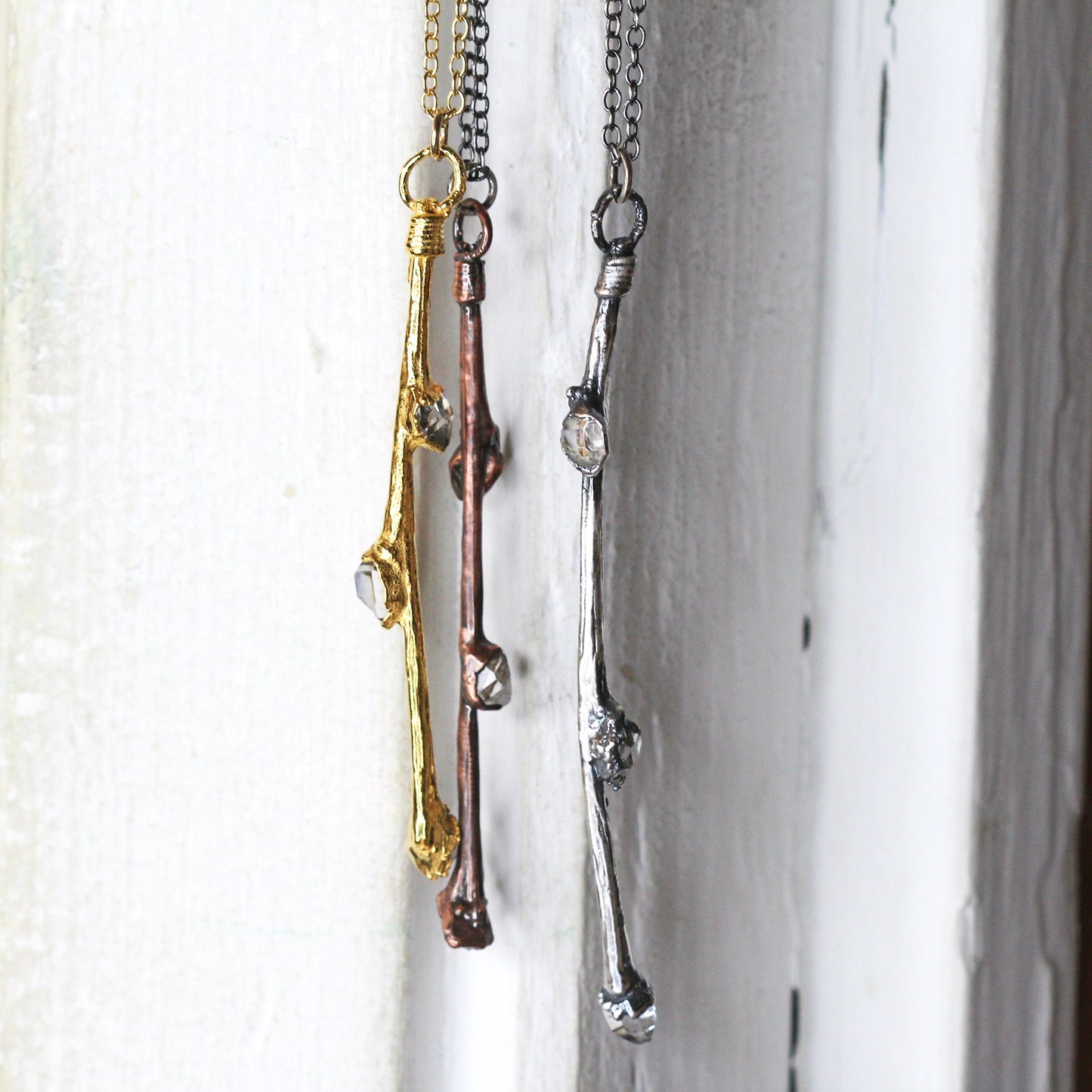 Mini Wand Necklace - Real Branch Necklace - Herkimer Diamond Pendant - Crystal Wand Pendant - Fairy Jewelry - Hedgewitch