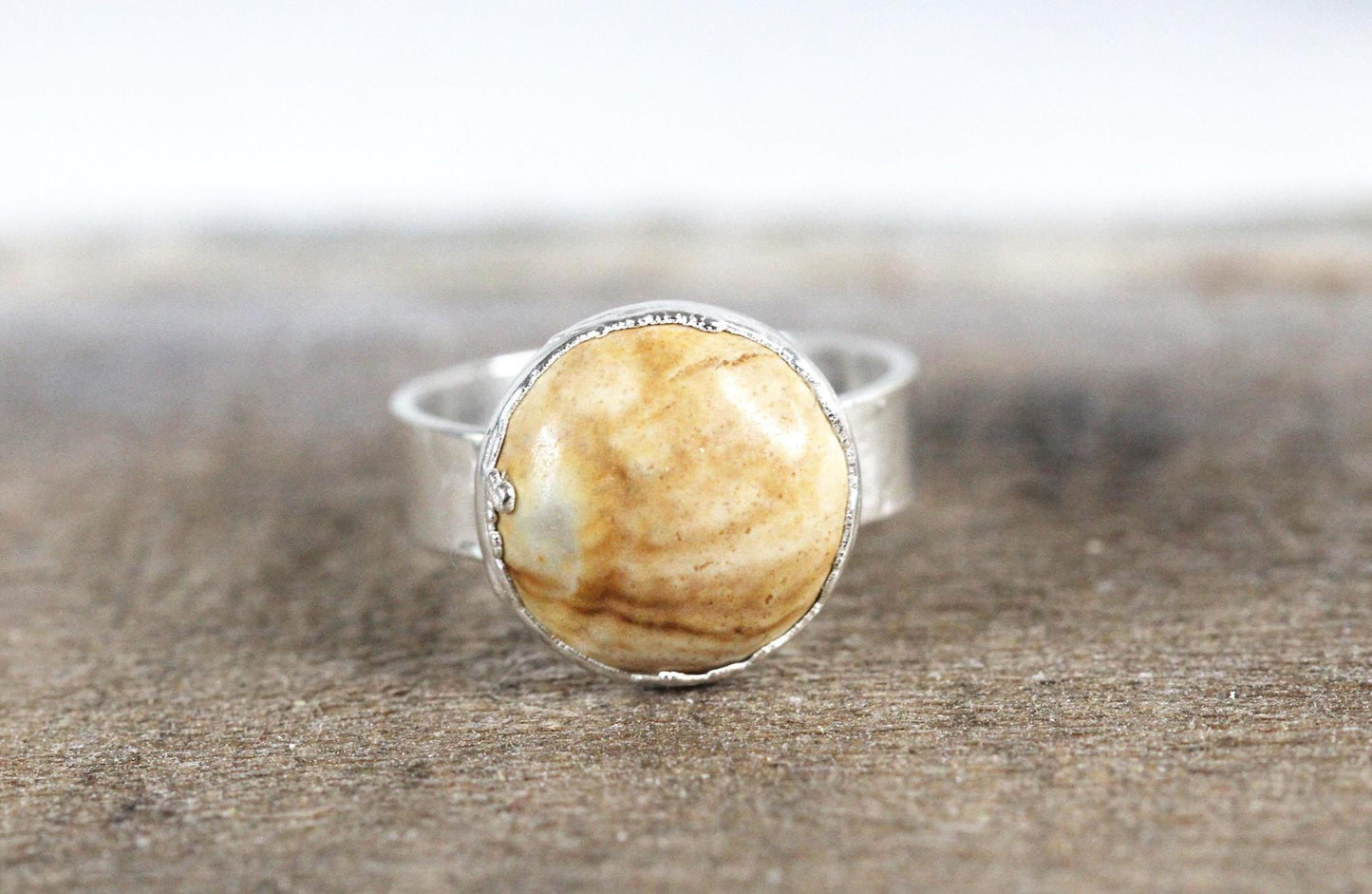 Picture Jasper Ring - Electroformed Copper - Patterned Stone - Wide Band Ring