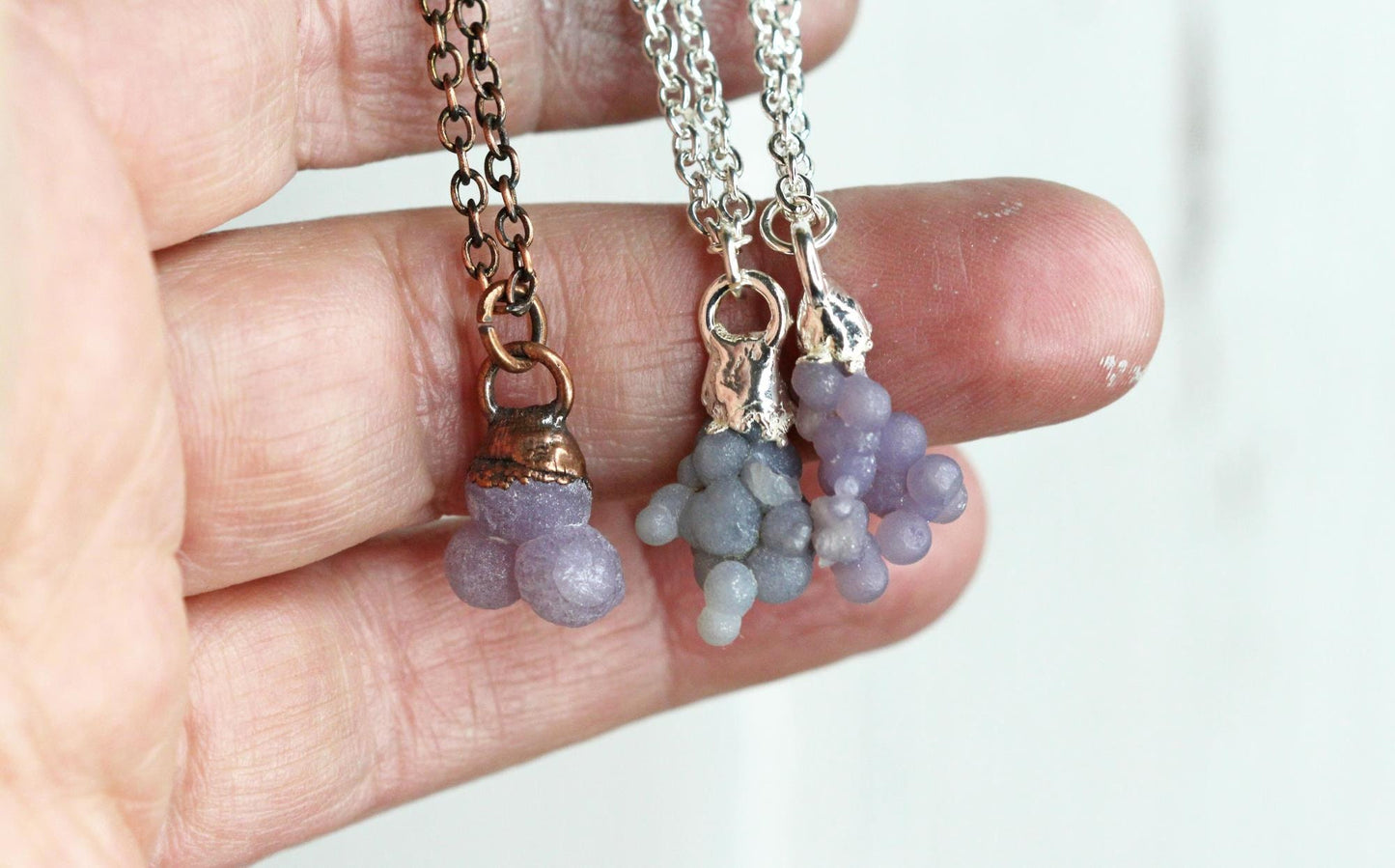 Small Grape Cluster Necklace - Purple Chalcedony Jewelry - Raw Stone Necklace
