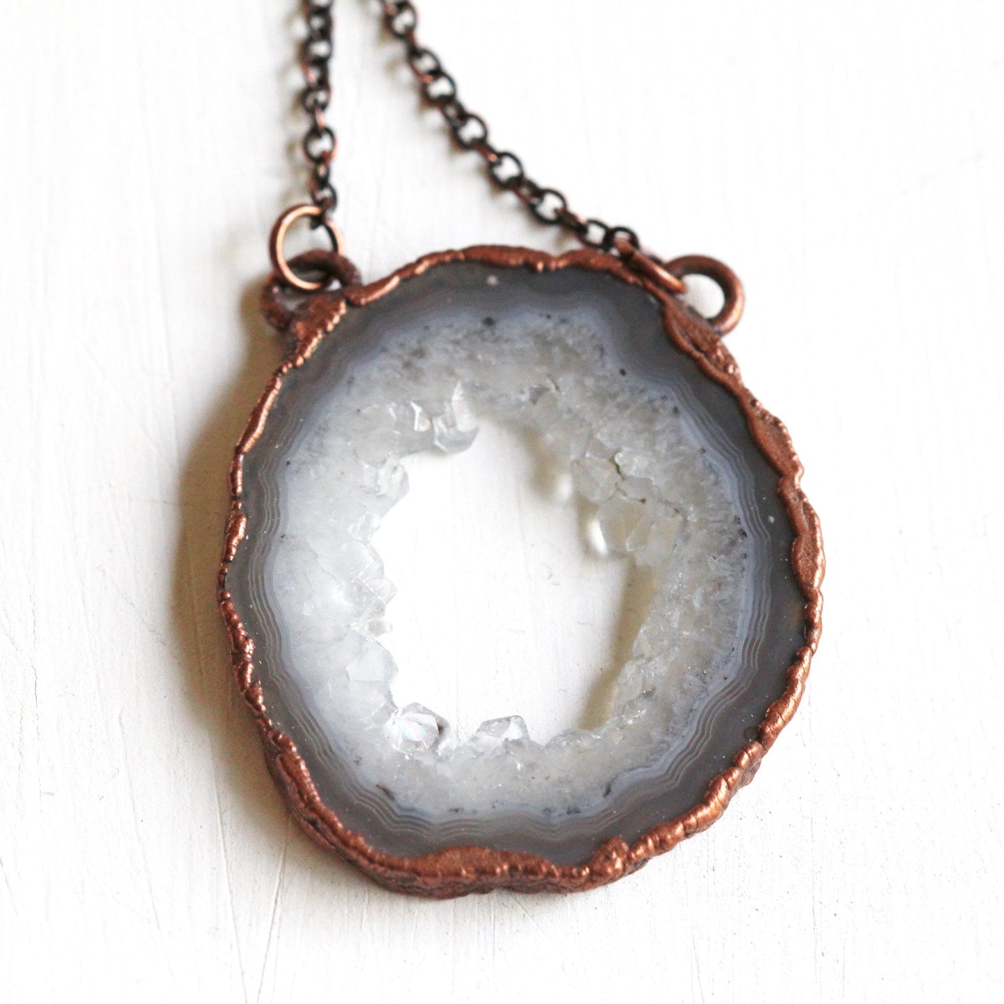 Druzy Geode Necklace - Geode Slice Pendant- Electroformed Stone Jewelry
