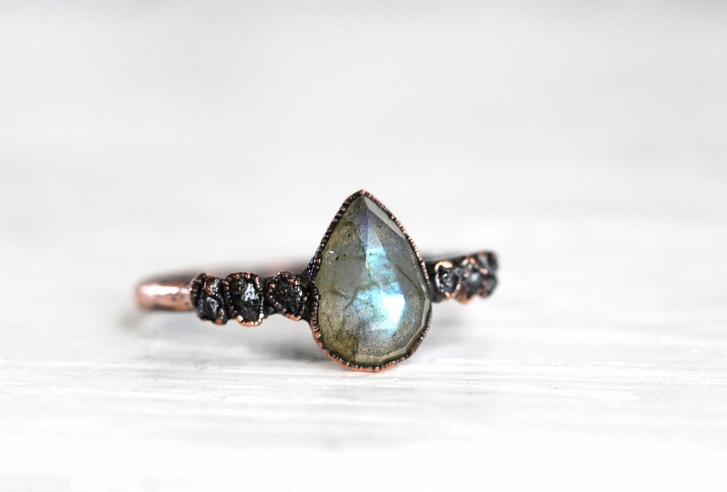 Labradorite Ring - Raw Diamond Promise Ring - March Birthstone