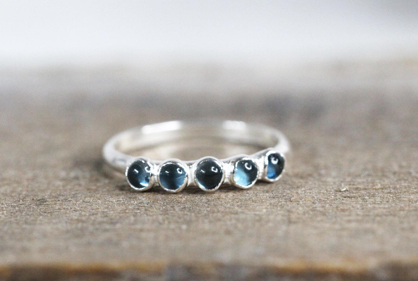 London Blue Topaz Ring - Yellow Gold - Multi Stone Stacking Ring - Copper Jewelry