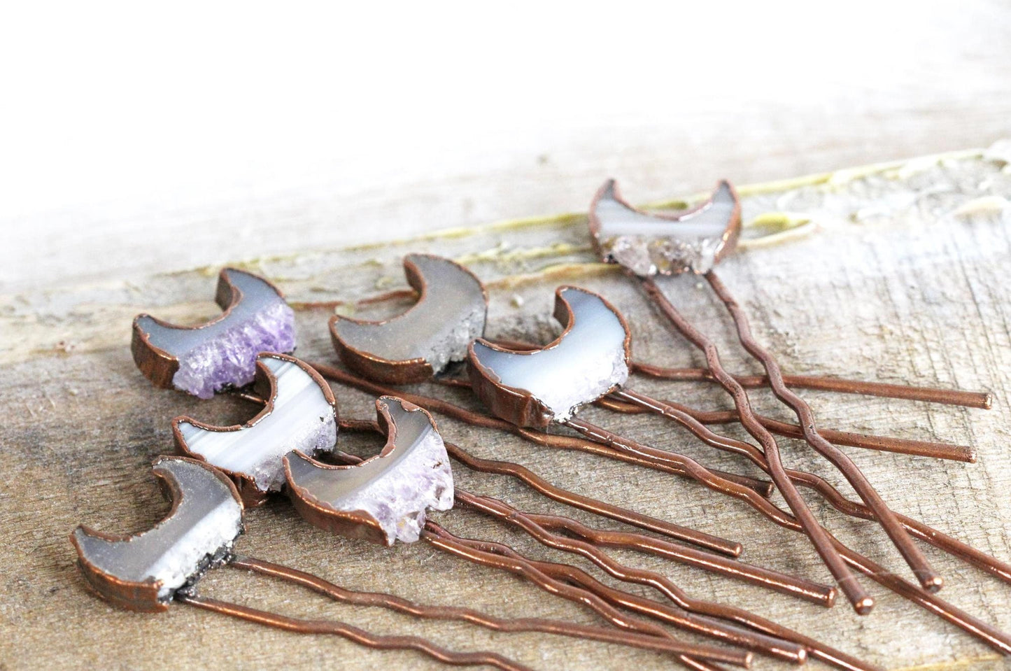 Amethyst Hair Pin - Small Hair Pin - Moon Hair Comb - Druzy Amethyst Slice