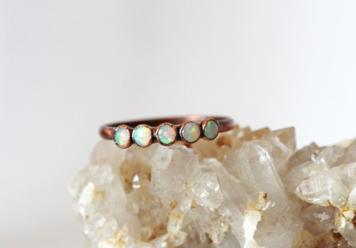 Australian Opal Ring - Multi Stone Stacking Ring - October Birthstone