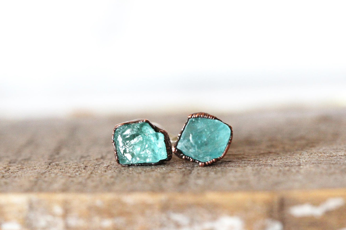 Blue Apatite Earrings - Raw Crystal Earrings - Stone Post Earrings - Sterling Silver Studs