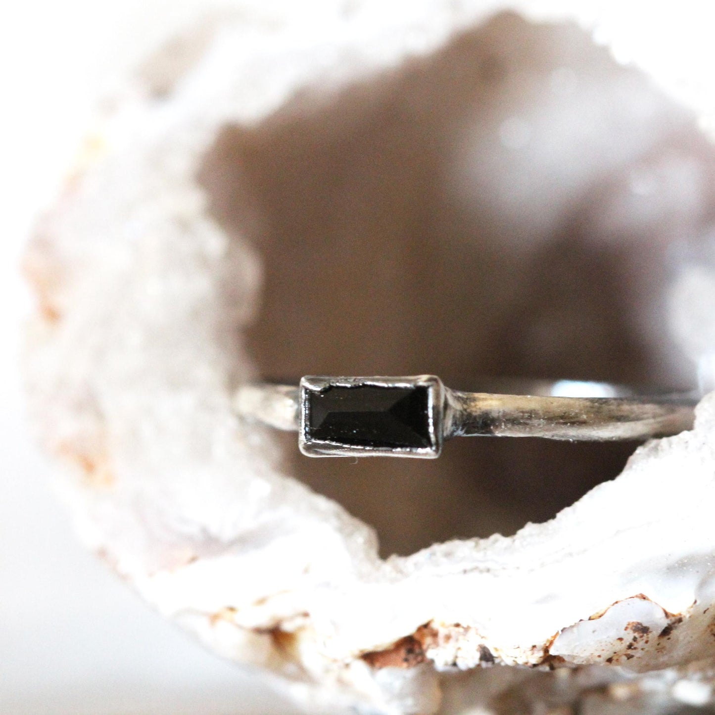 Black Onyx Ring - Stone Baguette - Copper or Silver