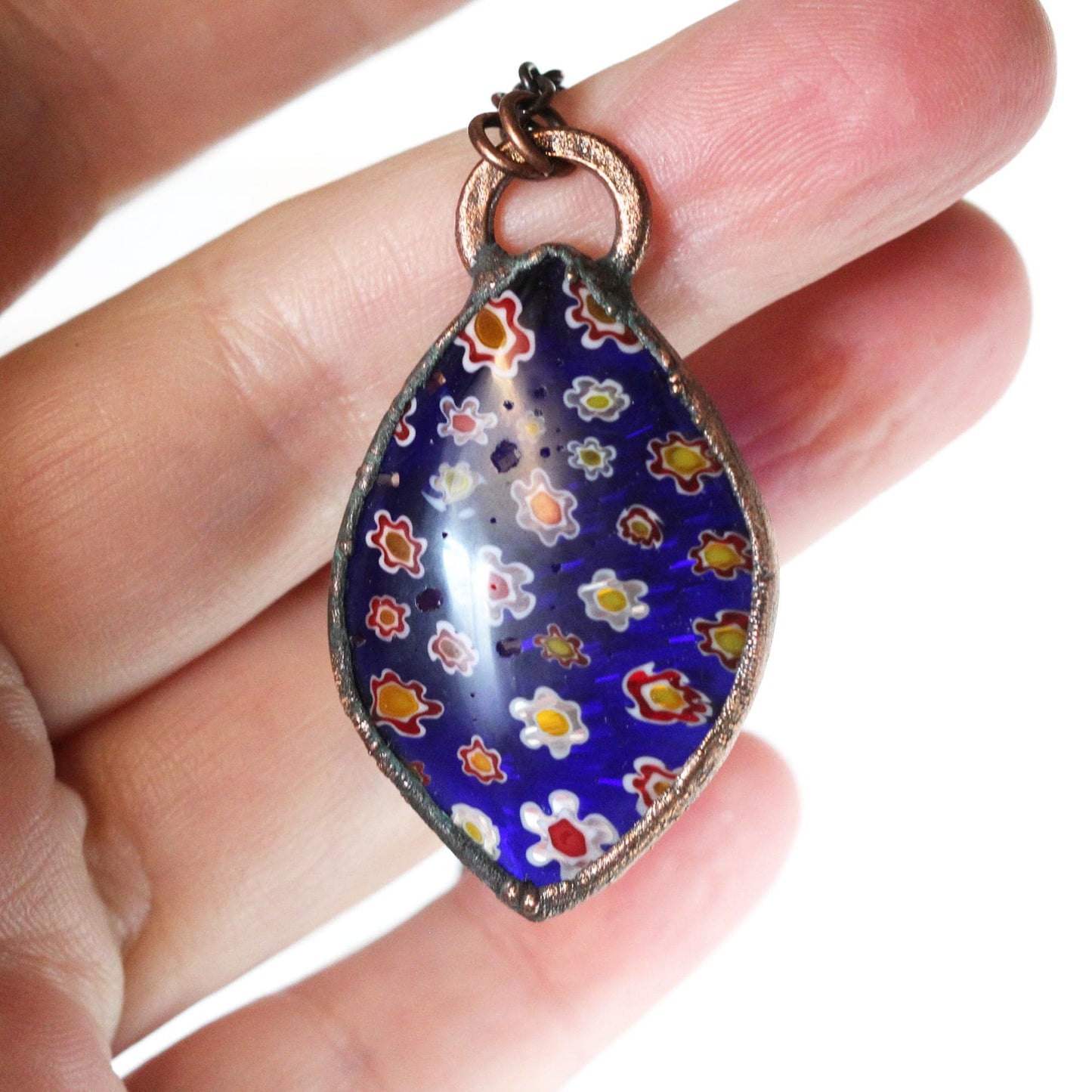 Millefiori Necklace - Italian Glass Pendant - Electroformed