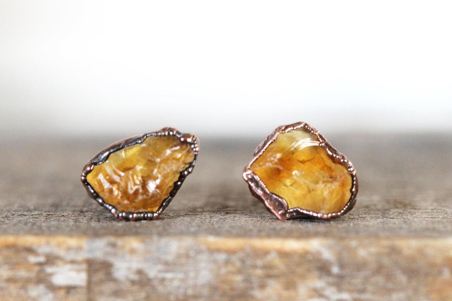 Citrine Earrings - Rough Crystal Studs - November Birthstone Earrings - Raw Crystal Studs - Sterling Silver Post Earrings