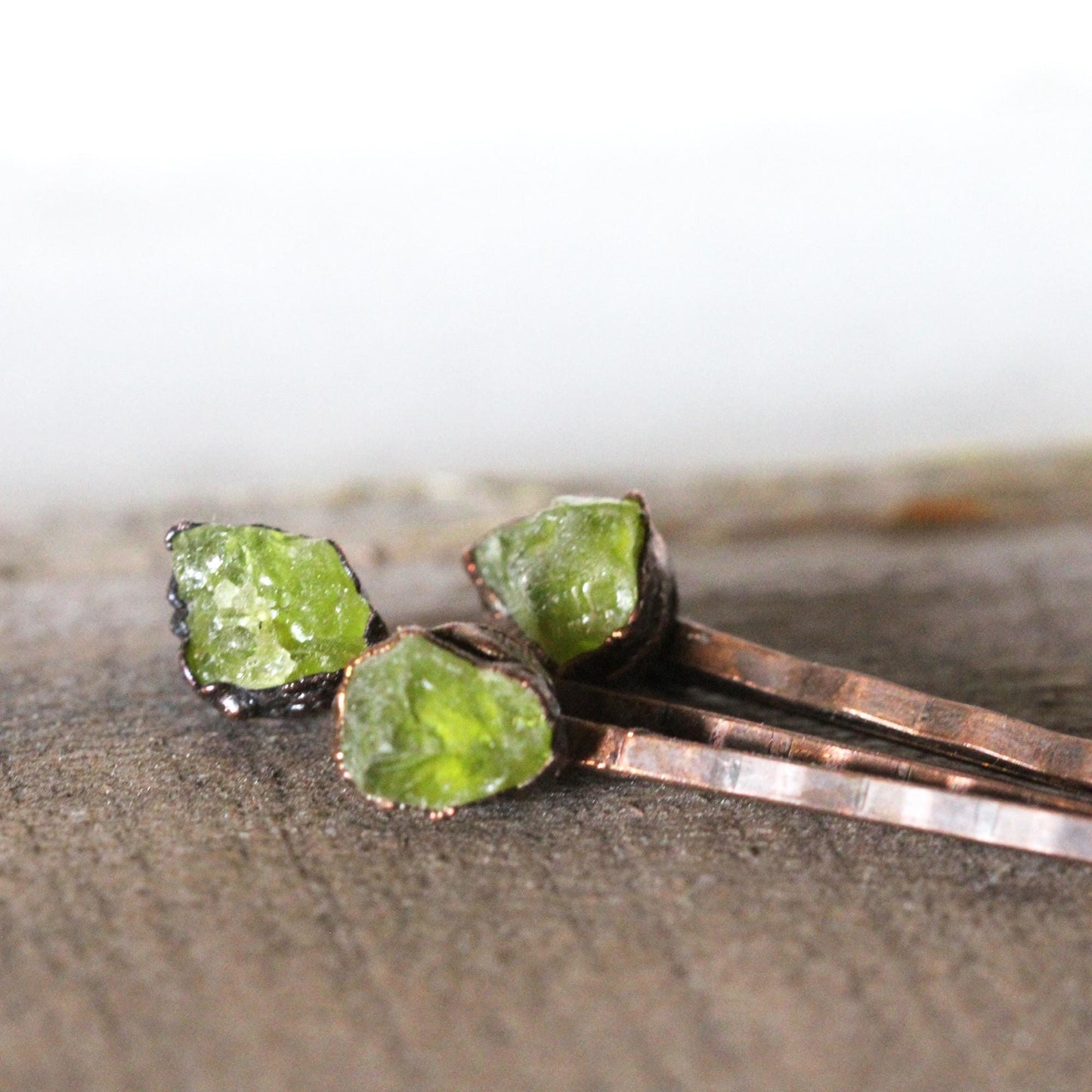 Stone Bobby Pin - Peridot Hair Pin - Copper Electroformed Jewelry - Hair Accessory