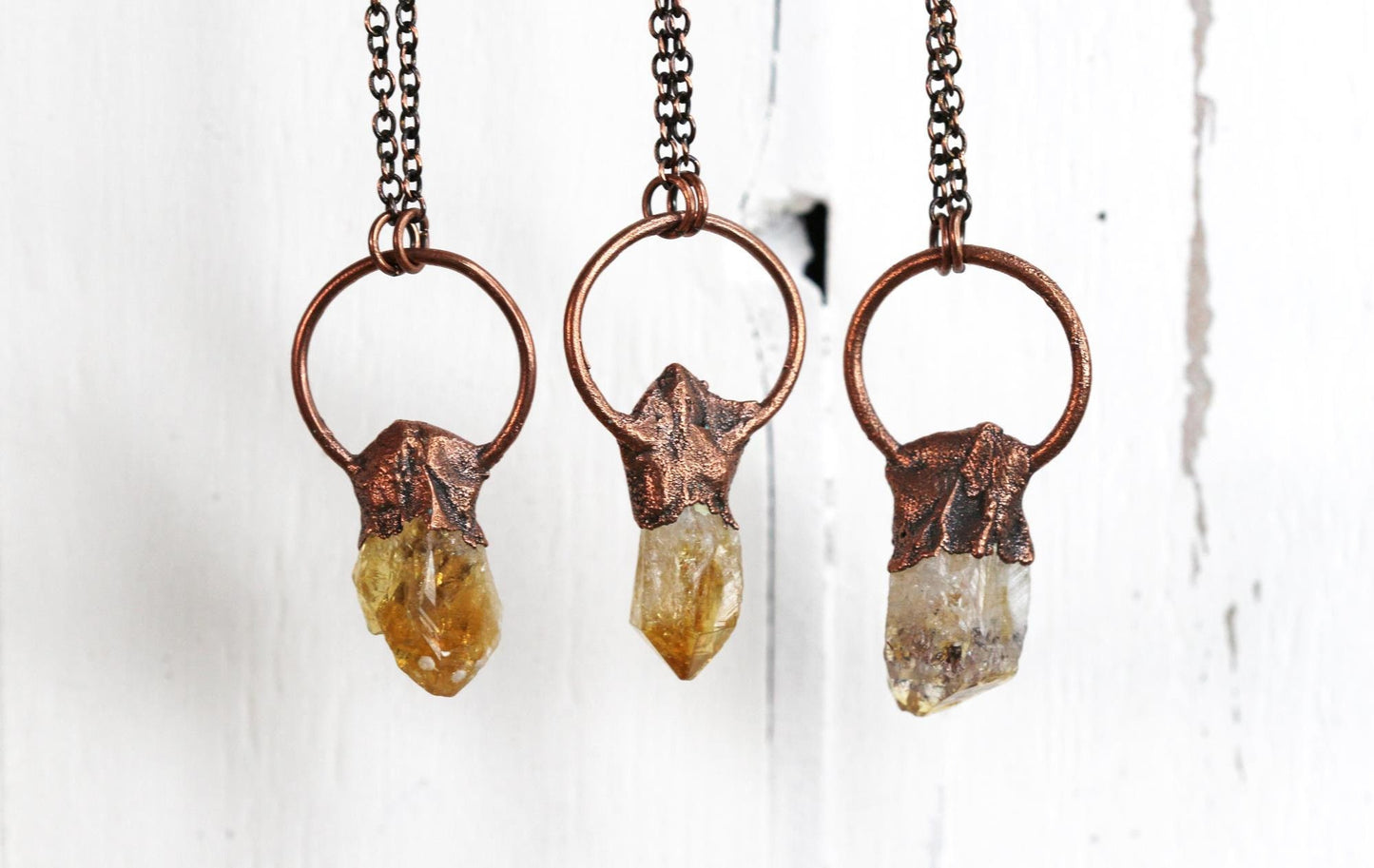 Citrine Necklace - Crystal Pendant - November Birthstone Gift - Electroformed Copper