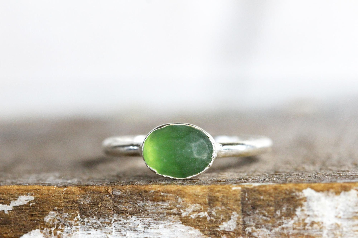 Serpentine Ring - Faceted Green Stone - Stacking Ring